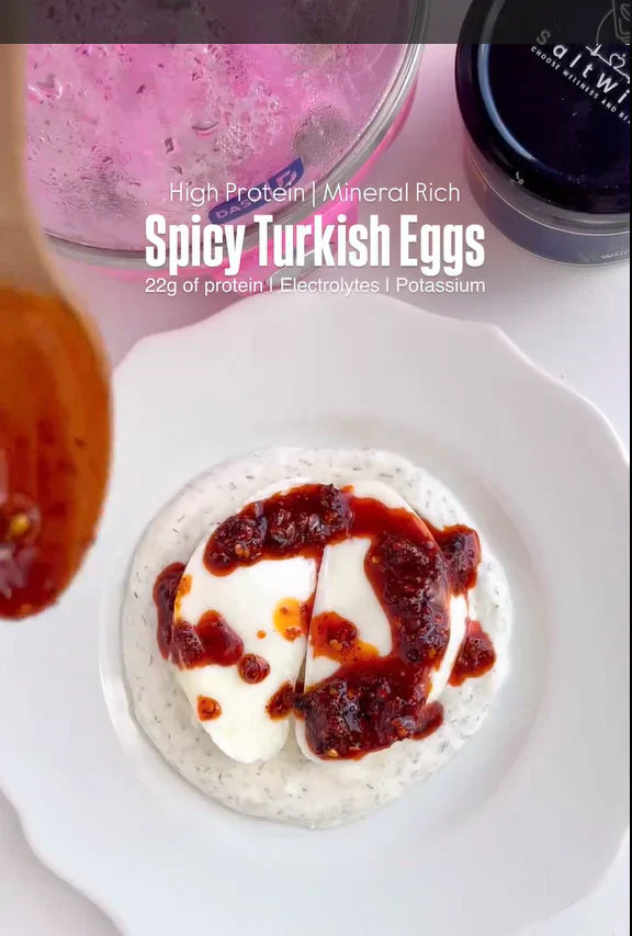 Soft, cozy, spicy Turkish eggs made with Salicornia White Salt