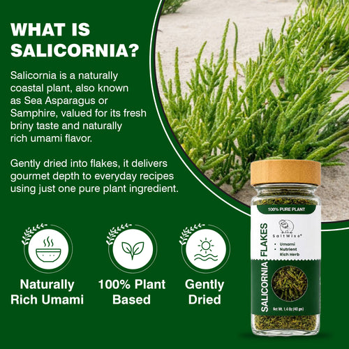 SaltWise Salicornia Flakes, CUmami Herb, Dried Sea Asparagus (Samphire, Sea Beans), Seafood & Vegetables 40g