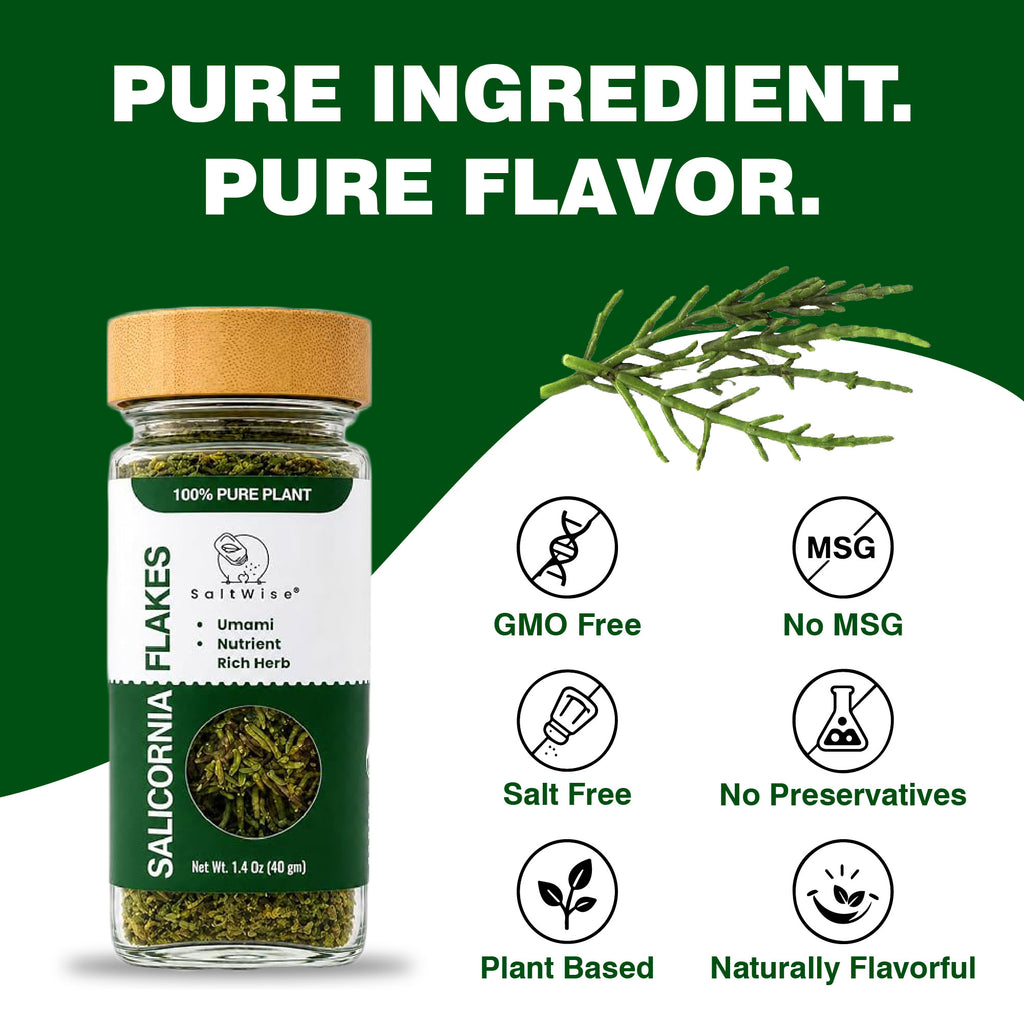 SaltWise Salicornia Flakes, Umami Herb, Dried Sea Asparagus (Samphire, Sea Beans), 40g