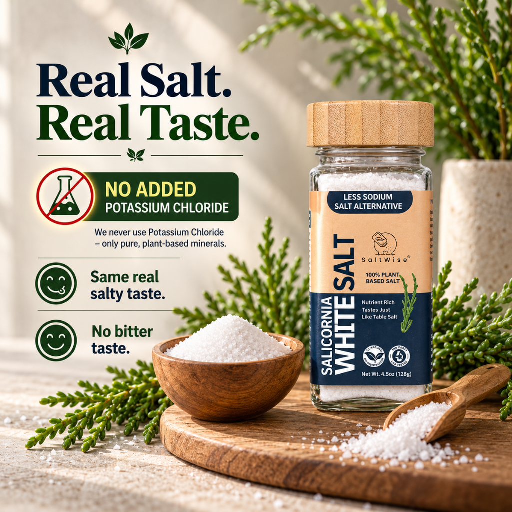 SaltWise Salicornia White Salt – Low Sodium Salt Alternative Premium Jar Set