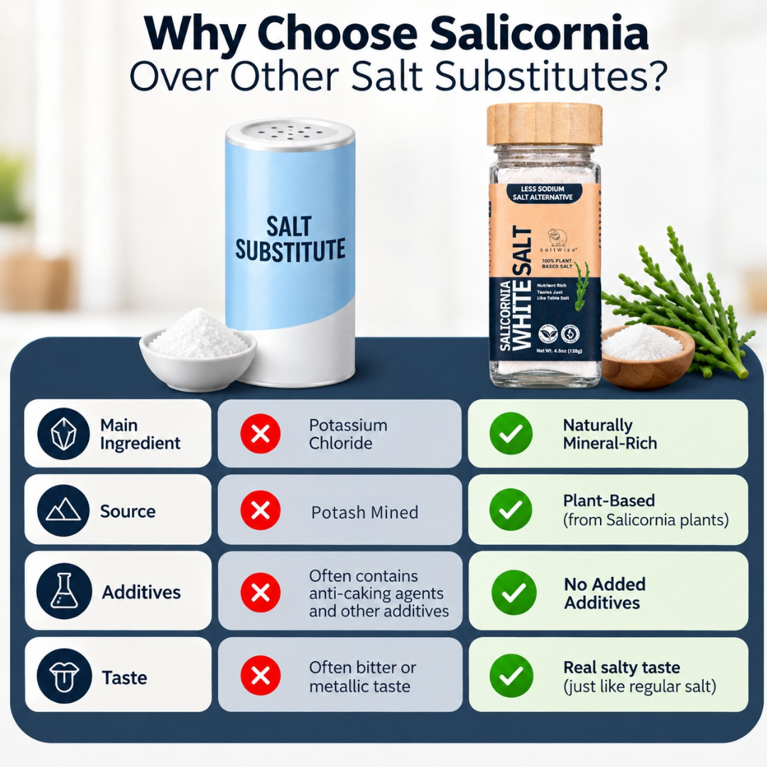 SaltWise Salicornia White Salt – Low Sodium Salt Alternative Premium Jar Set