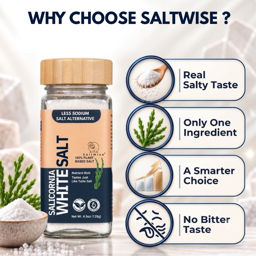 SaltWise Salicornia White Salt – Low Sodium Salt Alternative Premium Jar Set