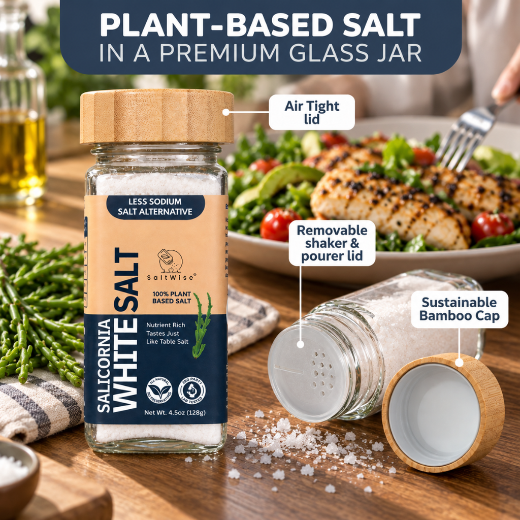 SaltWise Salicornia White Salt – Low Sodium Salt Alternative Premium Jar Set