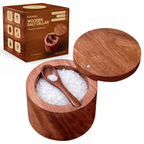 Premium Rosewood Salt Cellar with Magnetic Swivel Lid & Built-in Spoon