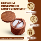 Premium Rosewood Salt Cellar with Magnetic Swivel Lid & Built-in Spoon
