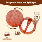 Premium Rosewood Salt Cellar with Magnetic Swivel Lid & Built-in Spoon