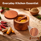 Premium Rosewood Salt Cellar with Magnetic Swivel Lid & Built-in Spoon