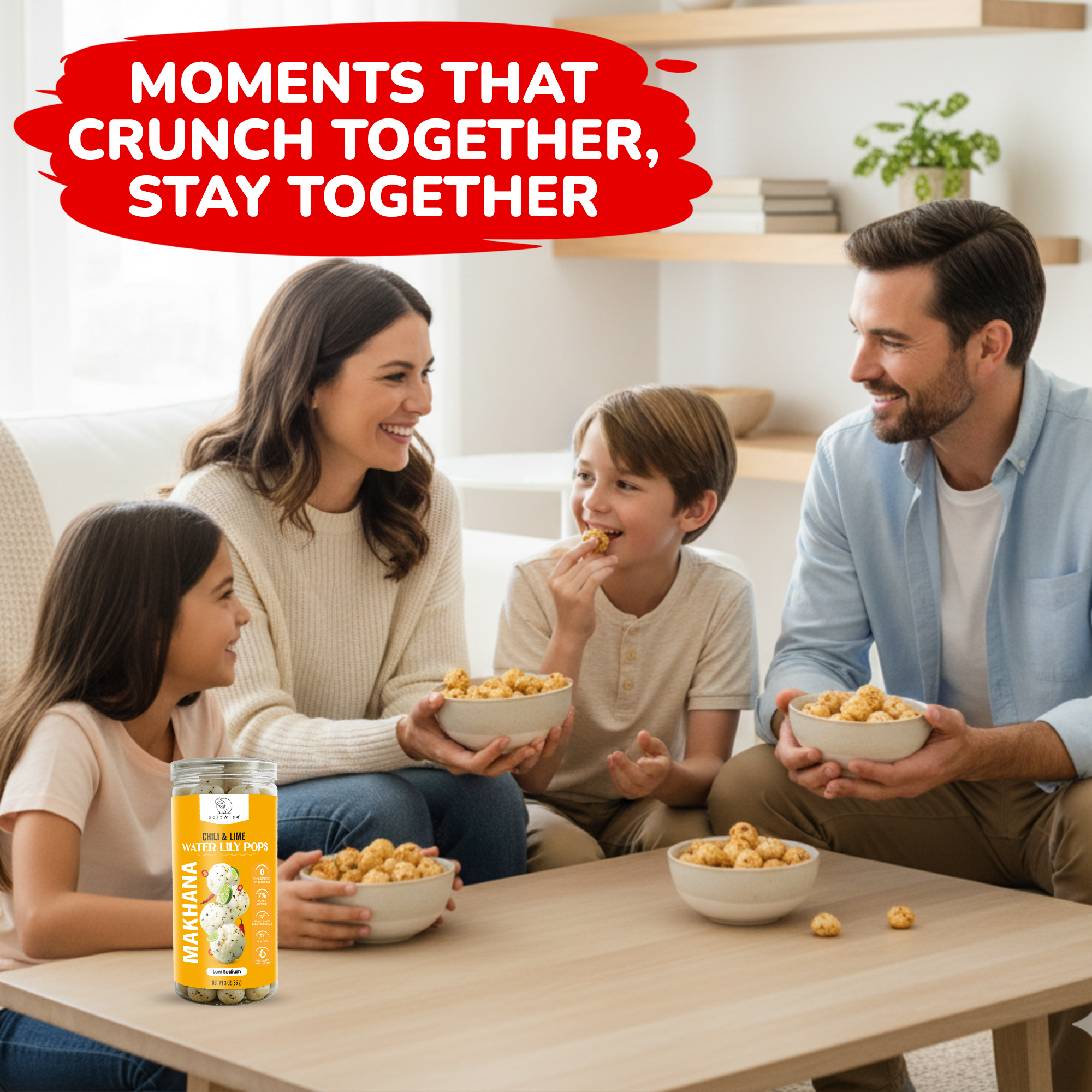 SaltWise Water Lily Pops (Foxnuts/Makhana) - Chili Lime | Low Sodium Plant-Based Snack