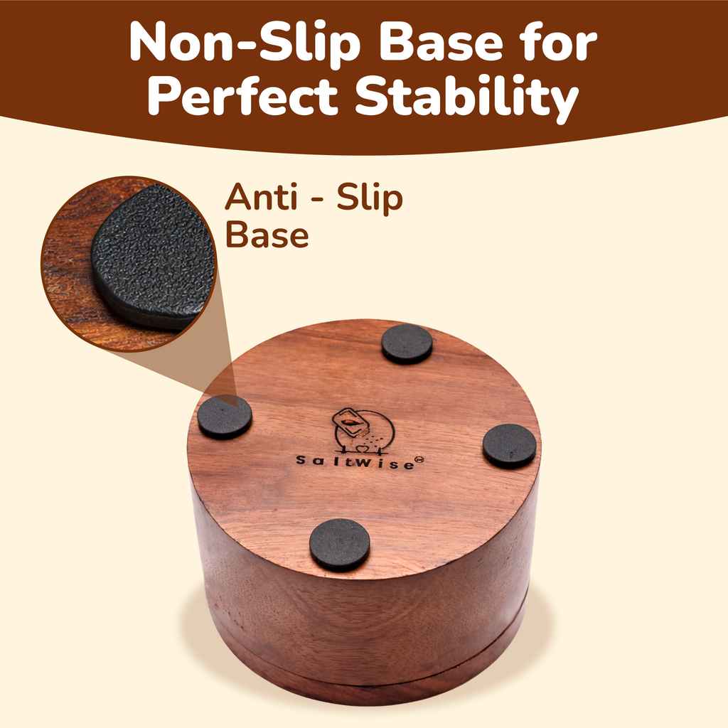 Premium Rosewood Salt Cellar with Magnetic Swivel Lid & Built-in Spoon