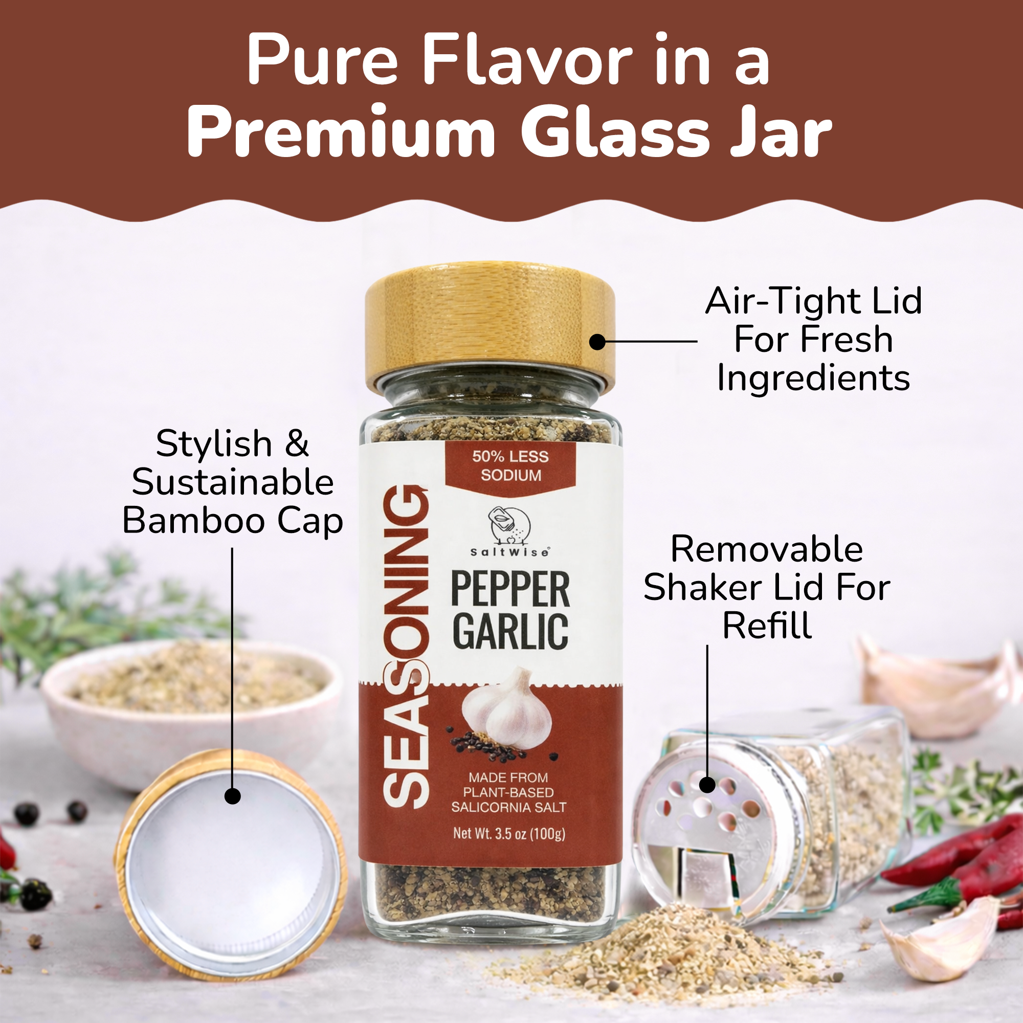 Pepper Garlic Seasoning | Low Sodium | No MSG | 3.5 Oz (100g)