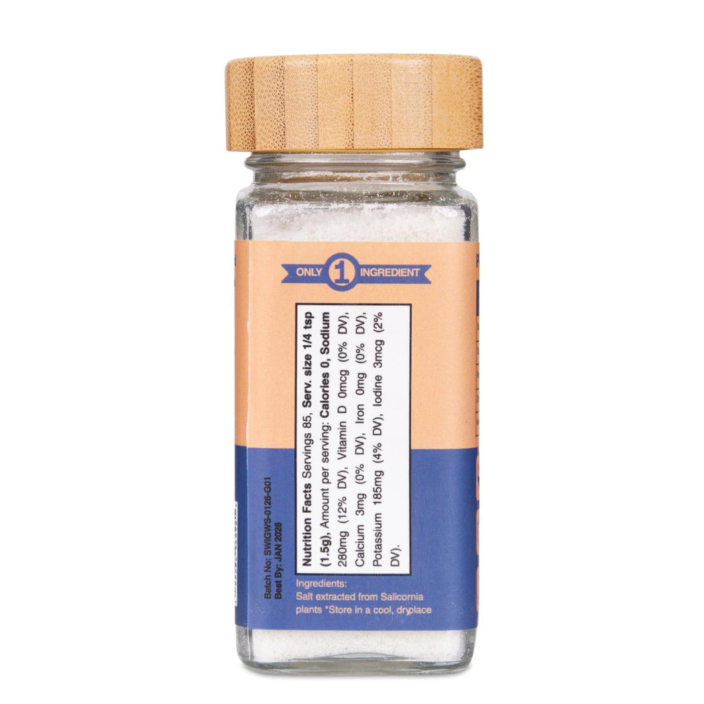 Salicornia White Salt – Low Sodium Salt Substitute, Premium Glass Jar, 4.5 Oz