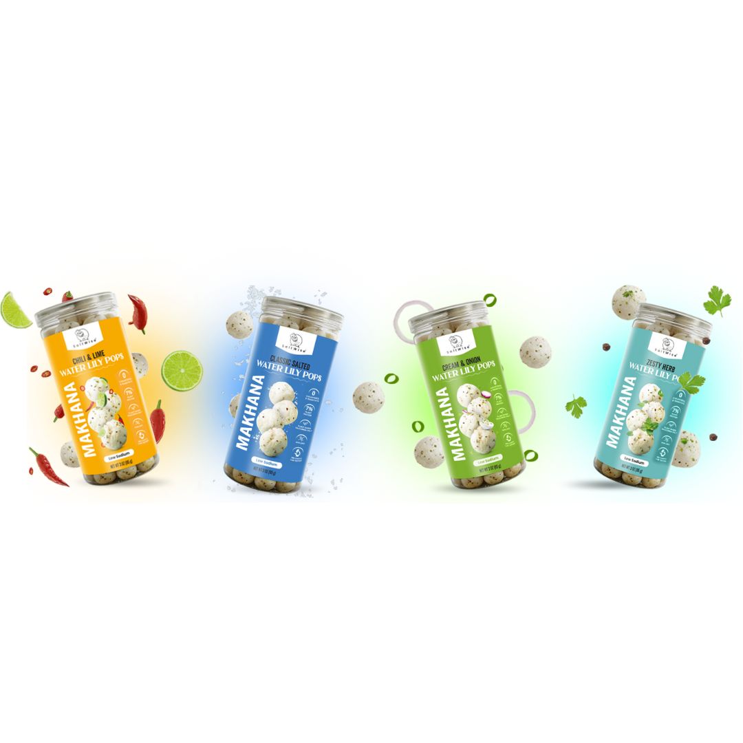 SaltWise Water Lily Pops (Foxnuts/Makhana) - Variety Pack (4 Flavors) | Low Sodium Plant Protein