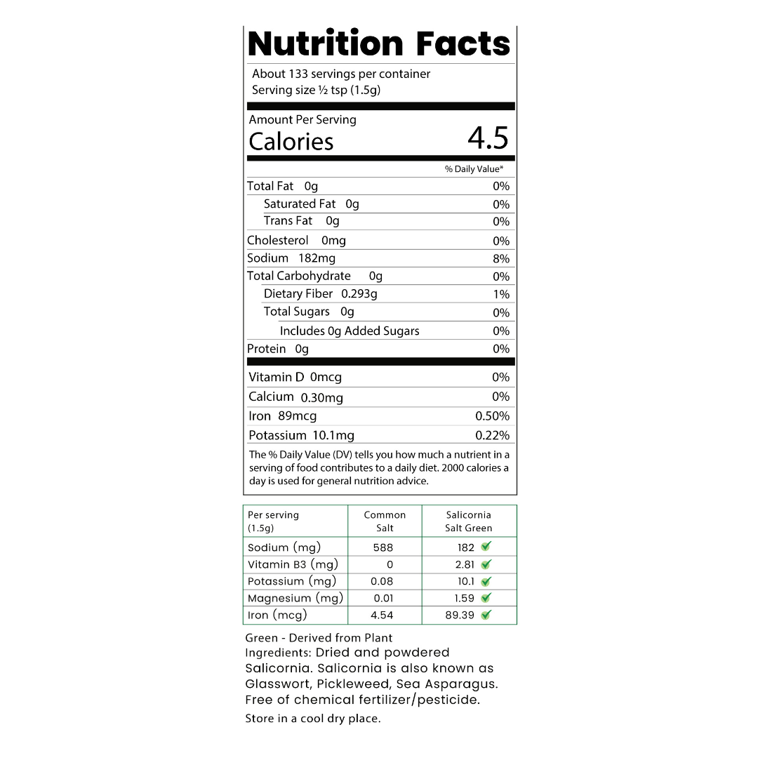 Green Salt – Plant-Based, Low Sodium Salicornia Salt ( 7.05 Oz / 200g)