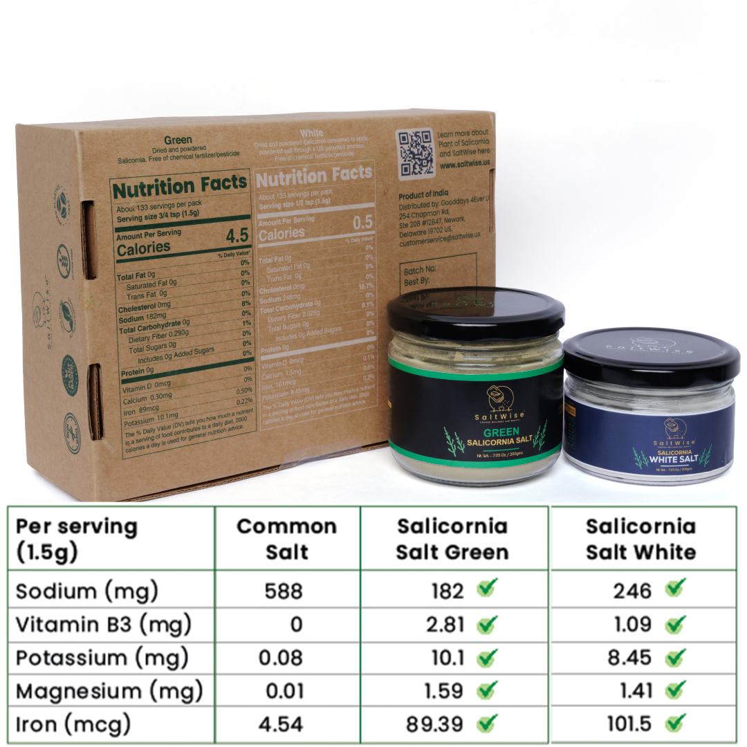 Salicornia salt nutrition facts, mineral salt, seasoning gift, umami taste, gluten free salt, vegan salt, potassium rich salt, salt with potassium chloride, low sodium salt substitute