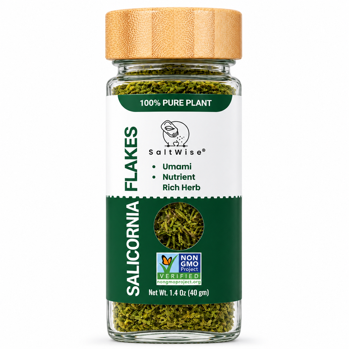 SaltWise Salicornia Flakes, Umami Herb, Dried Sea Asparagus (Samphire, Sea Beans), 40g