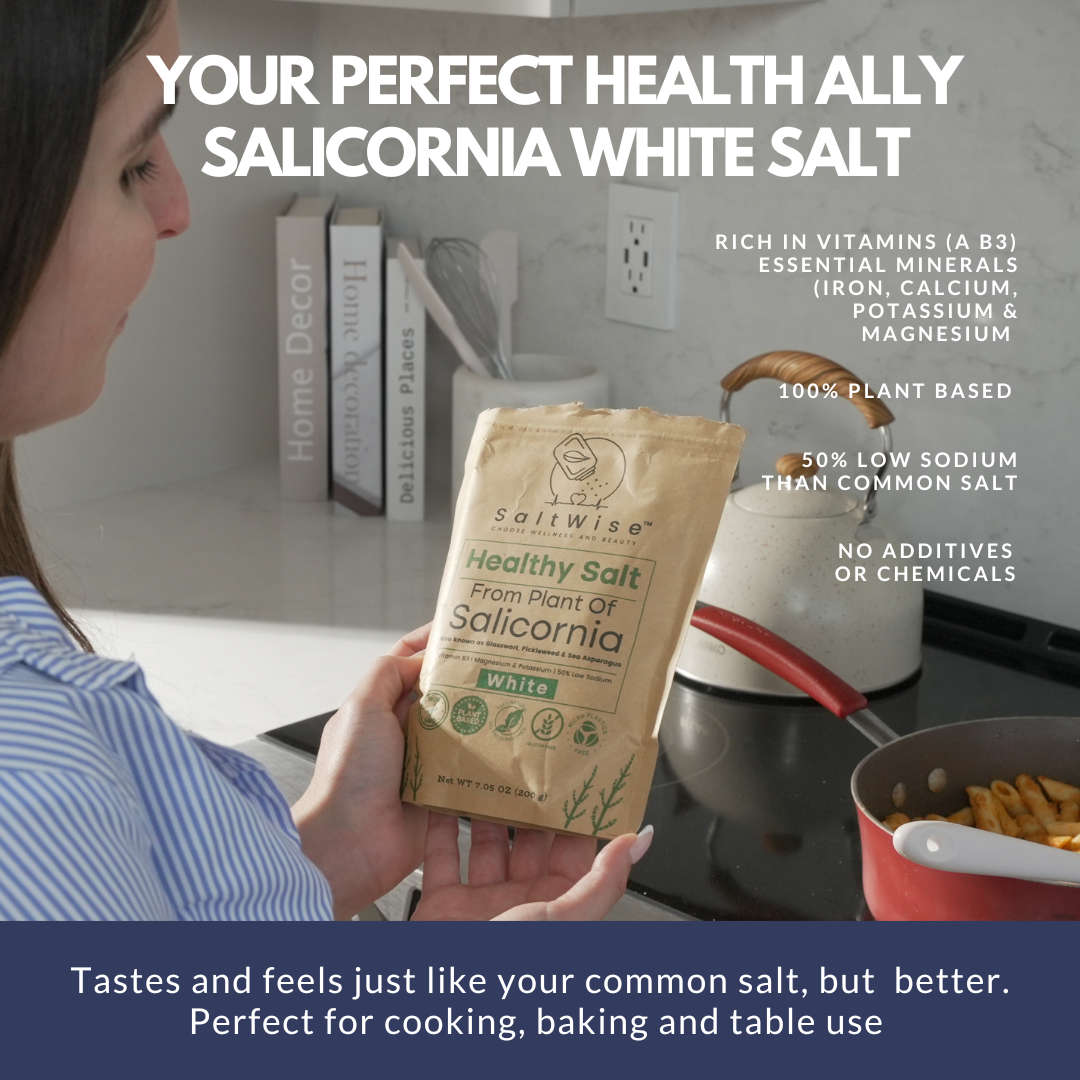 Naturally loaded with nutrients like Vitamin A, B3, Iron, Calcium, Magnesium, Potassium and with 50% less Sodium, Salicornia White Salt is your perfect health ally. Chemical free, Additive Free, and Gluten free Salt is perfect for cooking, baking and table use.