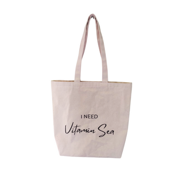 SaltWise Canvas Tote Bag, Natural Color, Reusable Grocery bag, Beach Bag with  printed "I Need Vitamin Sea"