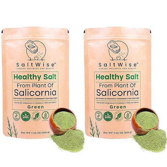 SaltWise Green Salicornia Salt, 50% Low Sodium, Plant Based Salt Substitute, Umami, Dehydrated Sea Beans (Samphire), 100% Natural, No Additives - SaltWise