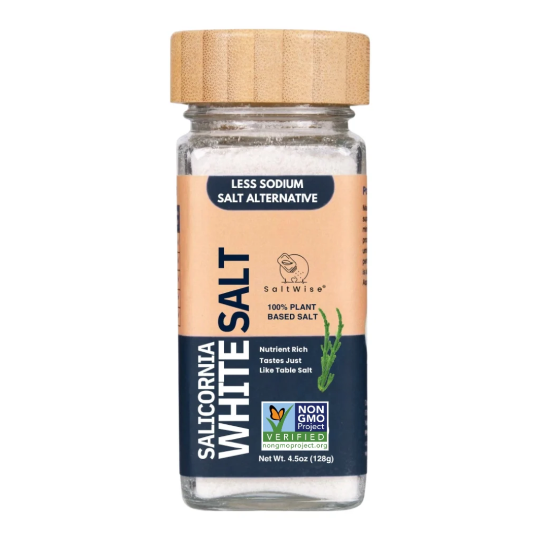Salicornia White Salt – Low Sodium Salt Substitute, Premium Glass Jar, 4.5 Oz