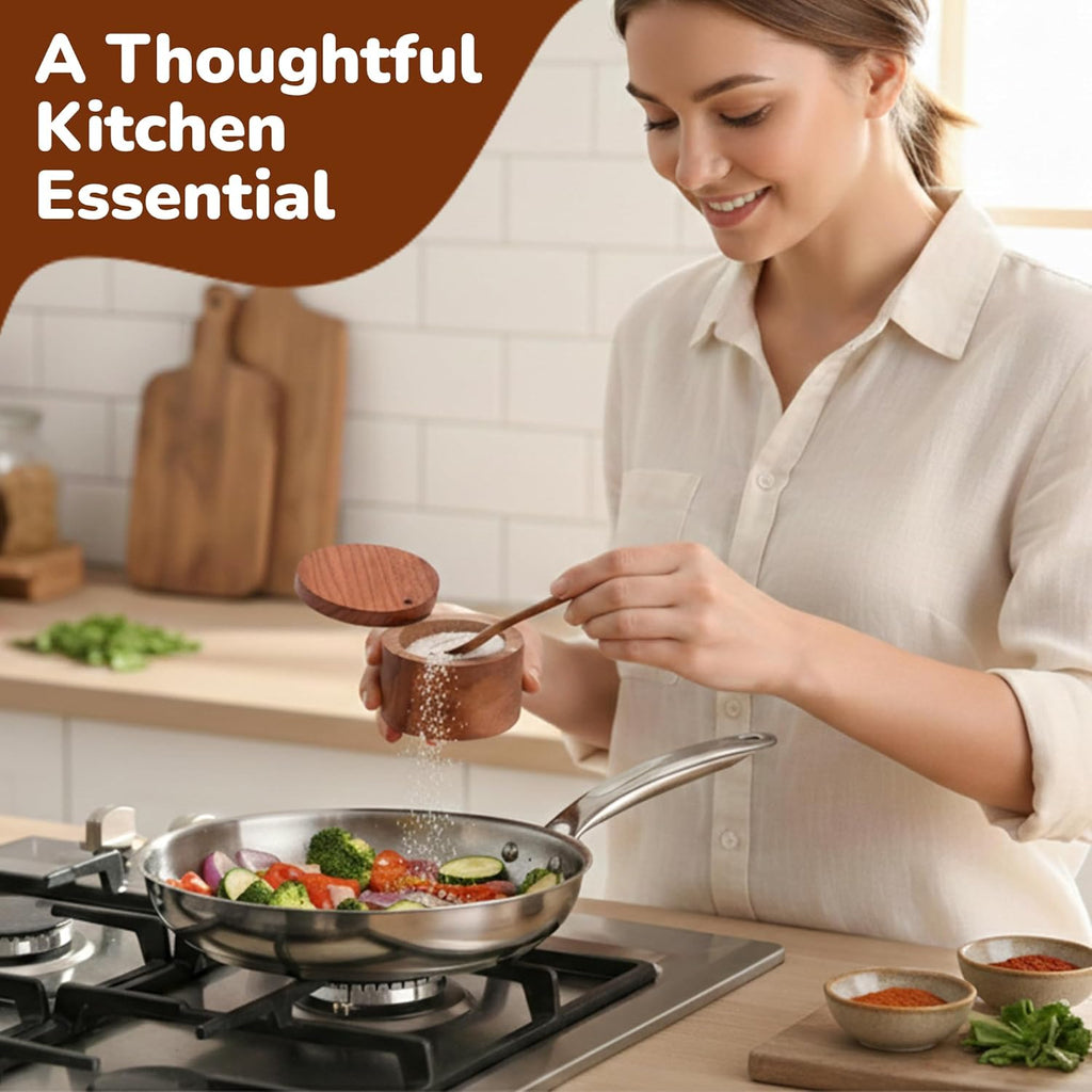 Premium Rosewood Salt Cellar with Magnetic Swivel Lid & Built-in Spoon